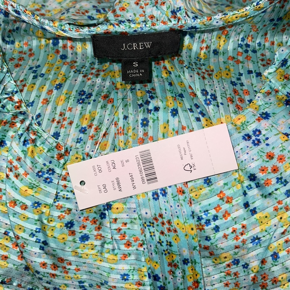 🆕J CREW Green Floral Ruffle Top Shirt - Picture 6 of 7
